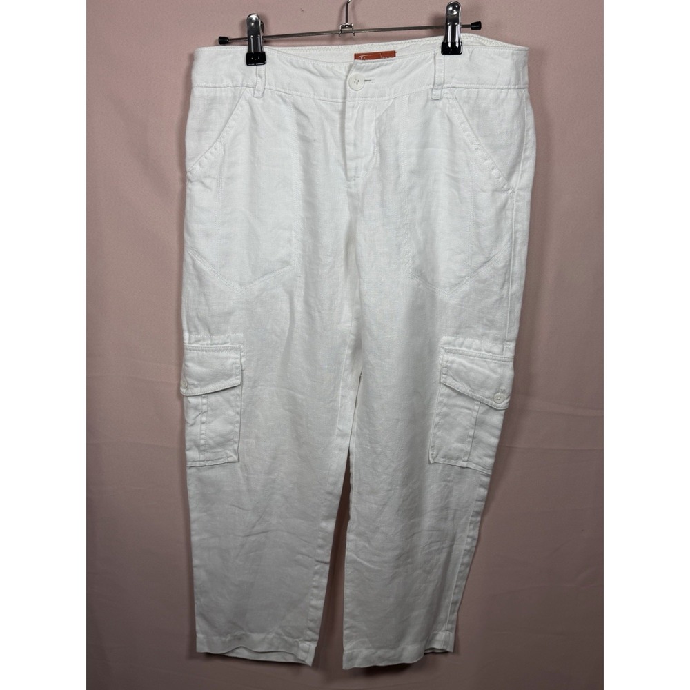 Tommy Bahama Women 100% Linen Beach Resort White Size 4 Crop Cargo Pants